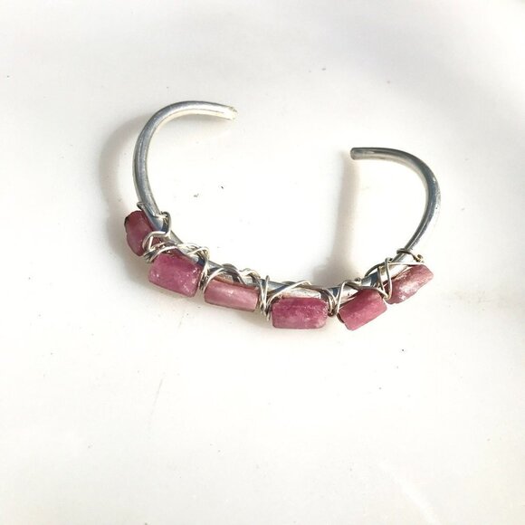 Pink Tourmaline Natural Sterling Silver Cuff Bracelet Gemstone Untreated 925 - Picture 8 of 10
